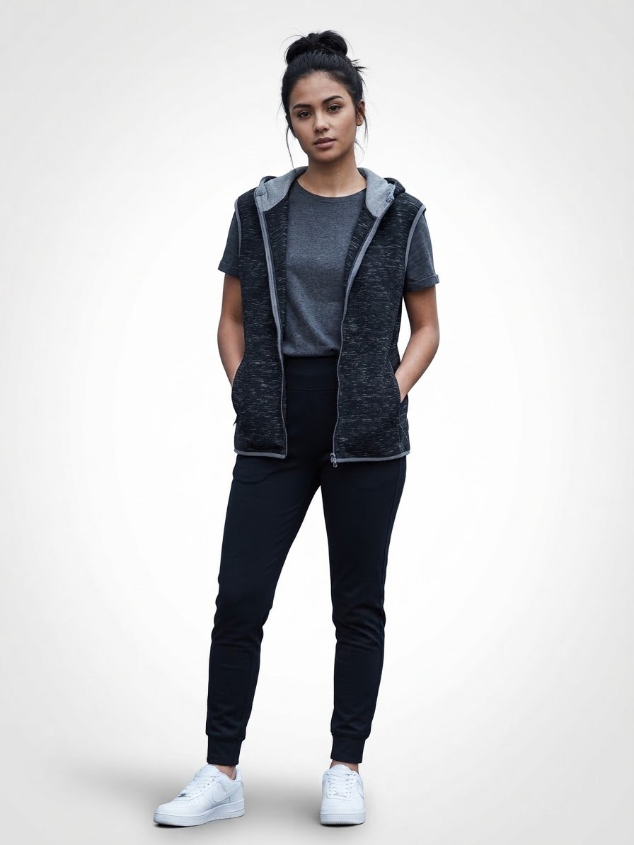 Gilet sans manches à capuche gris chiné