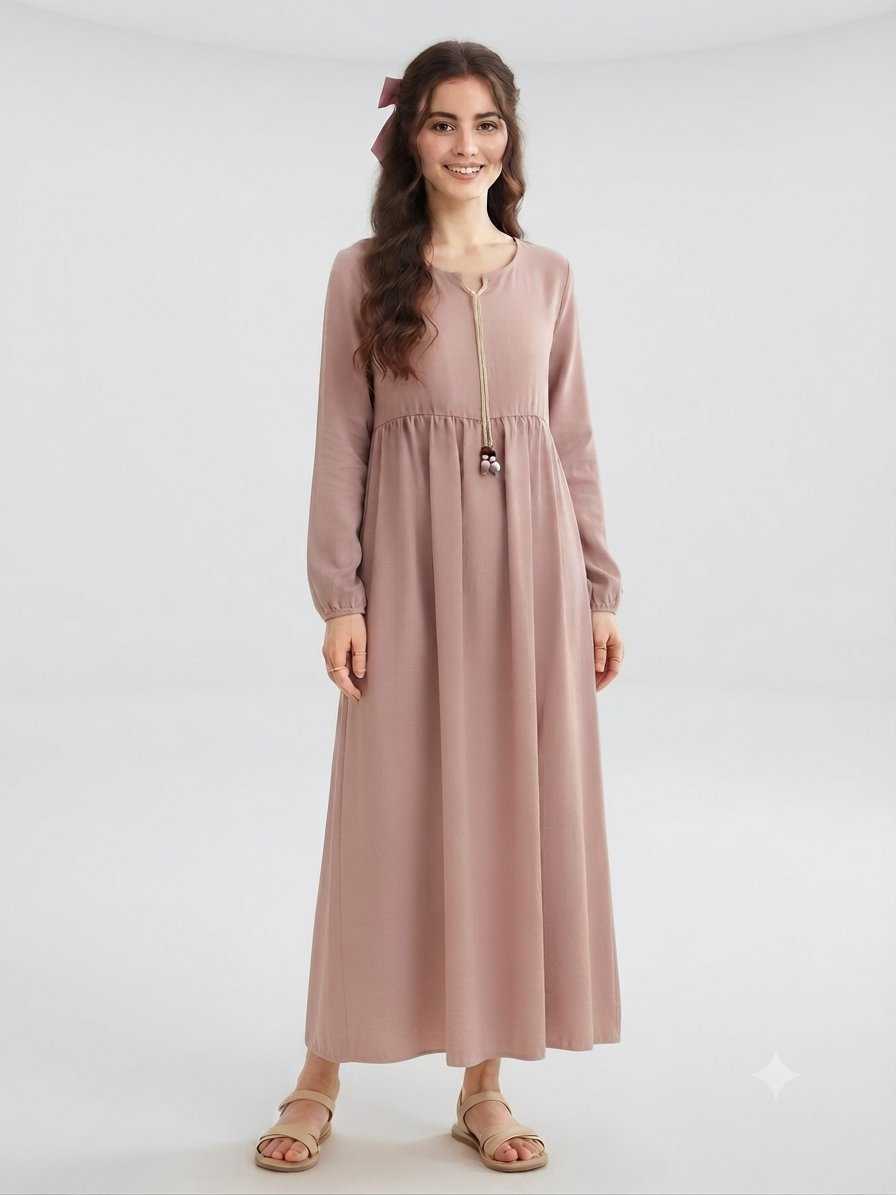 ✨ Robe longue élégante - Rose poudré / Vieux rose - Fluide & Modeste 🌸
