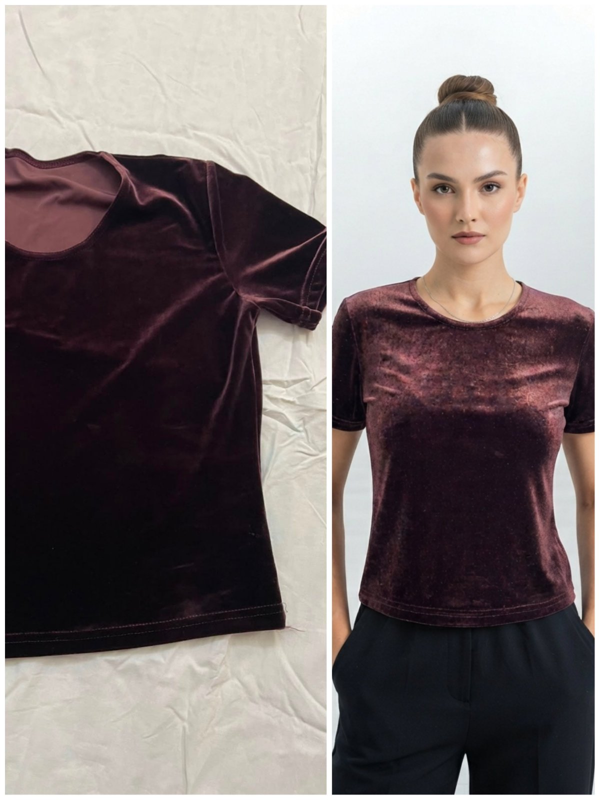 ​✨ T-shirt en velours - Bordeaux / Marron - Chic & Doux 🤎💎