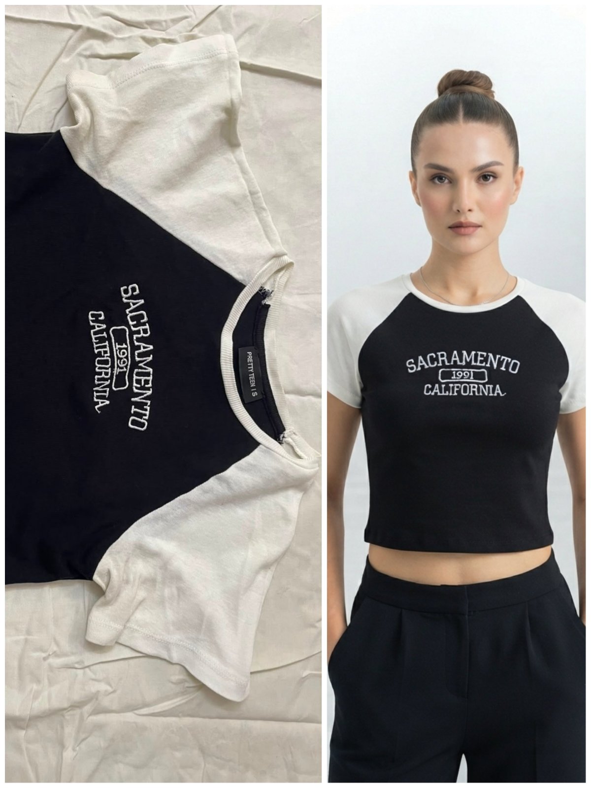 ​✨ Crop top style baseball - Sacramento California - Noir & Blanc 🖤🤍