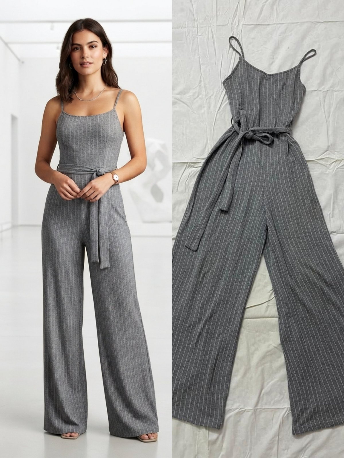 Combinaison large casual-chic gris chiné