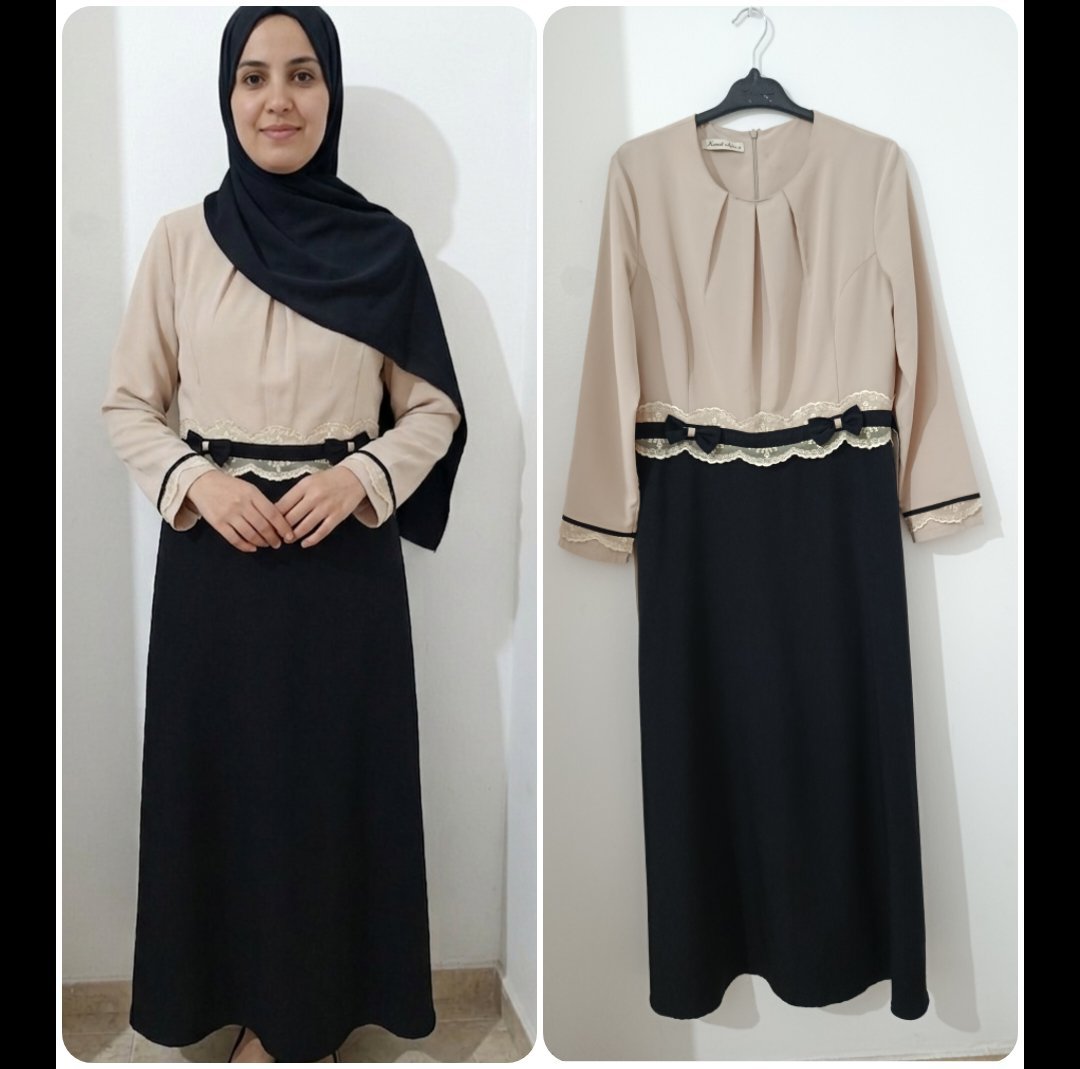 Robe longue élégante bicolore (noir et beige)