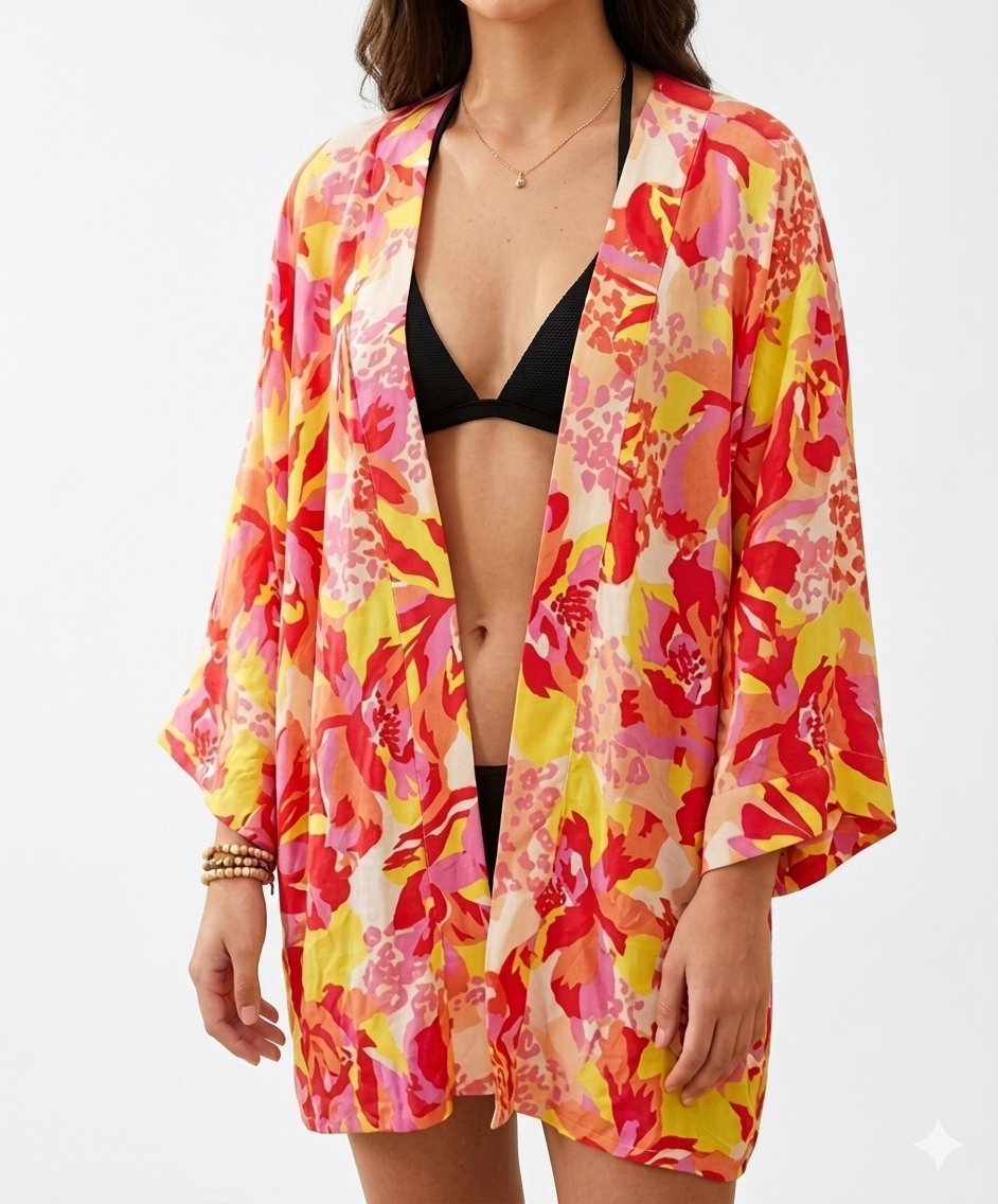 🌺 Kimono estival coloré - Motif floral ✨☀️