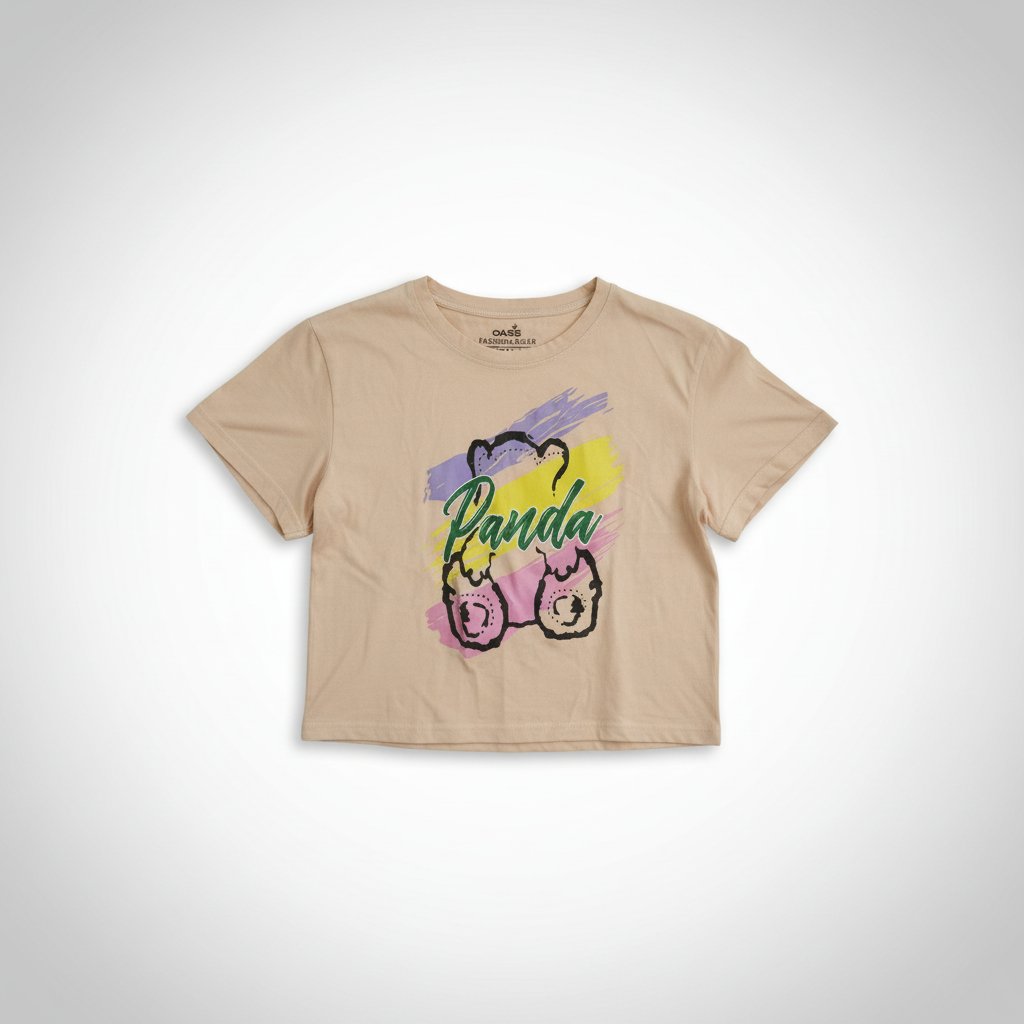 🐼 T-shirt crop top Panda - Beige/Camel - Tendance & Stylée 🌟