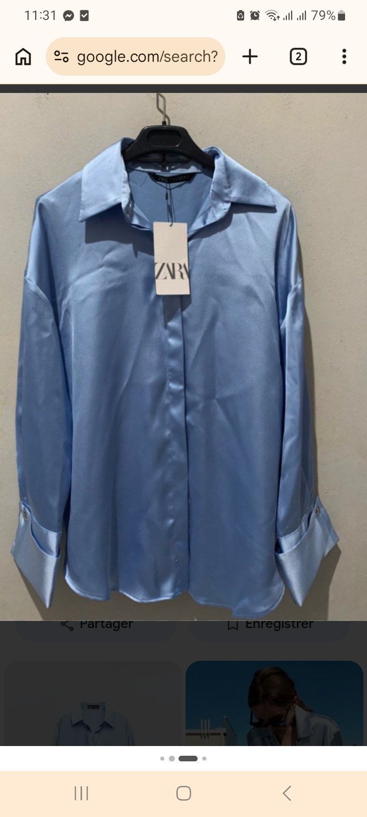 Chemise satin zara taille 38 couleur bleu ciel 