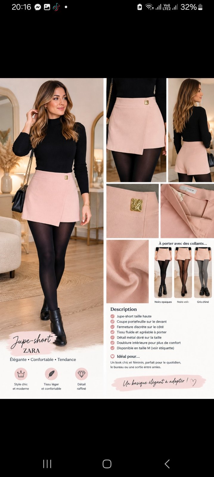 Jupe short zara très chic et glamour