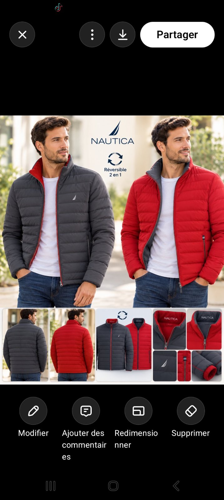 Veste manteau Nautica homme irréversible poches zippées TM/L