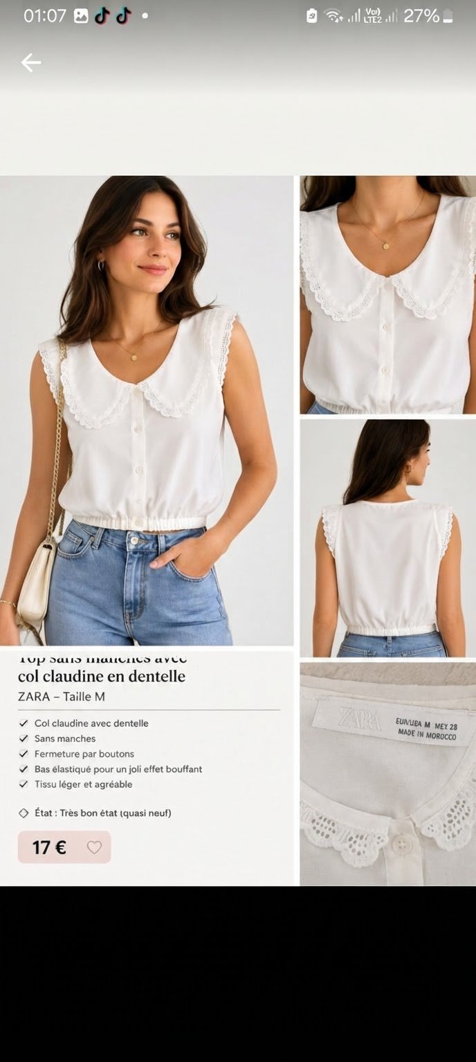 Magnifique Top Zara col claudine 