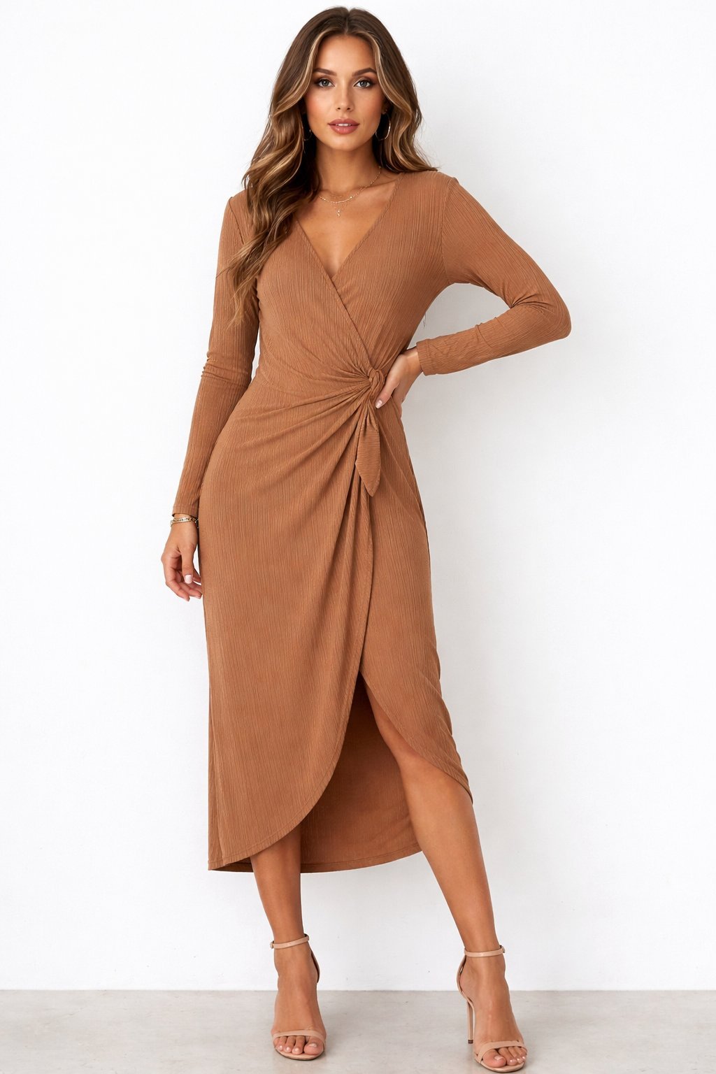 Robe croisée camel