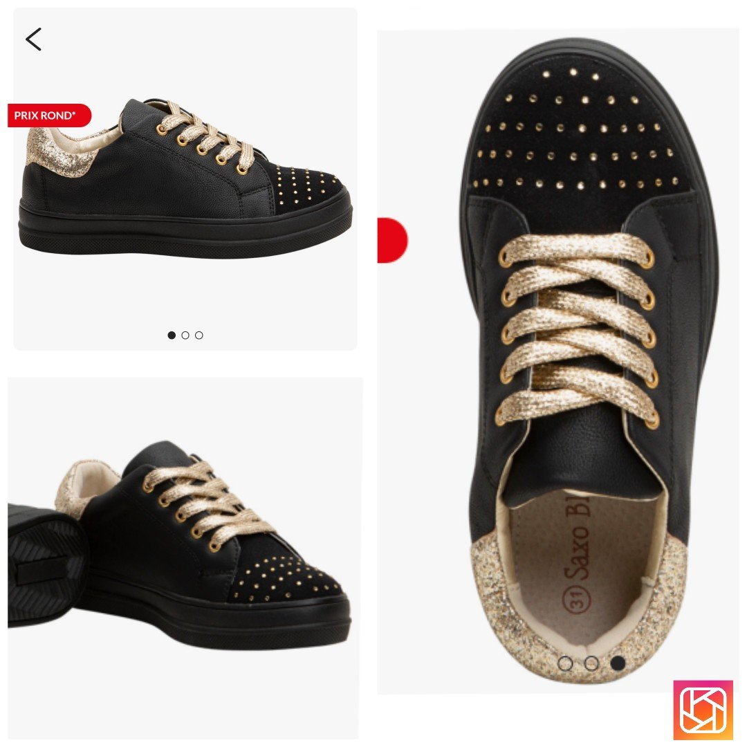 Des baskets effet cuir avec strass et lacets dorés de la marque SAXO. 