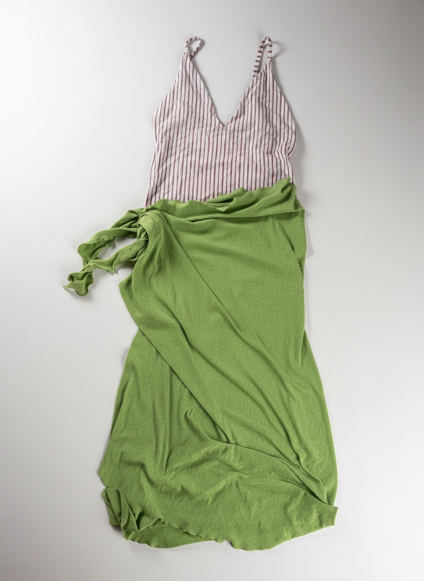Maillot de bain 1 pièce à rayures + Paréo / Jupe portefeuille vert olive