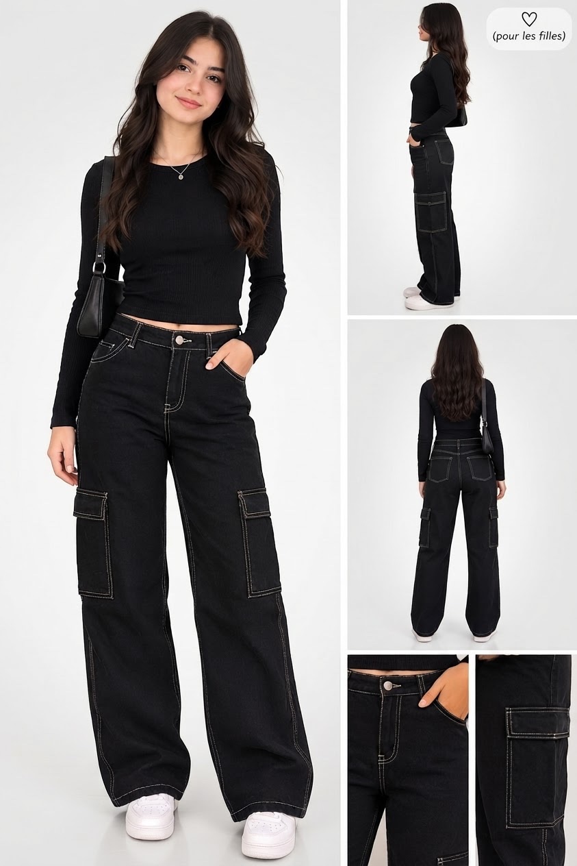 Pantalon cargo noir pour femme – Bershka