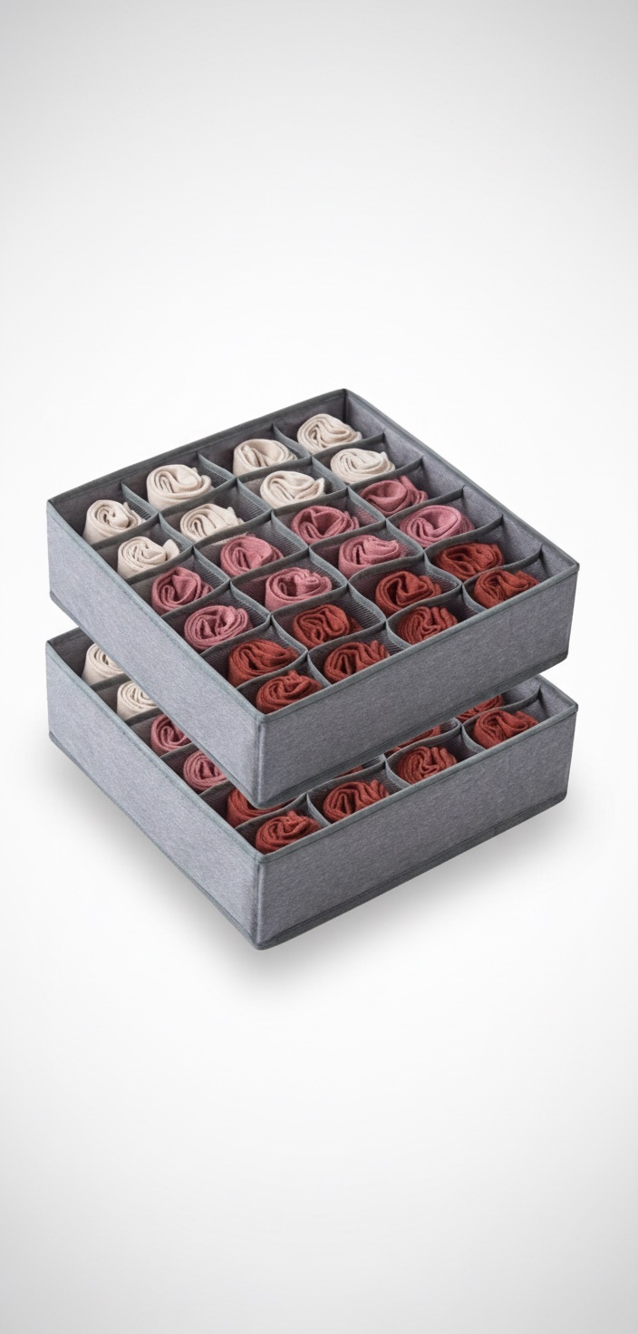 Boîte de rangement pour tiroir de placard – Rangement en maille avec compartiments pour sous-vêtements, chaussettes, shorts – Séparateur de vêtements lavable pour dortoir