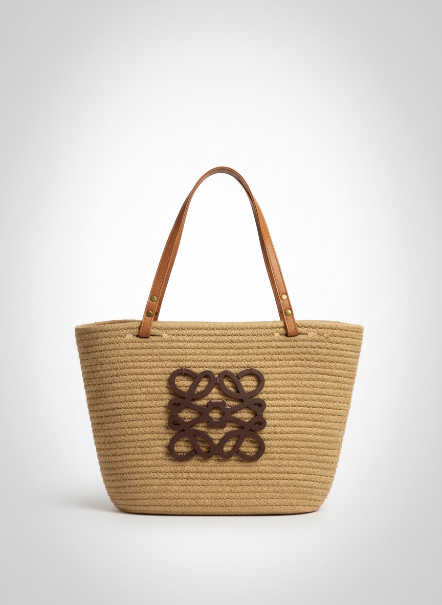 Sac panier tressé en fibres naturelles avec anse en cuir, alliant style bohème chic et praticité pour sublimer toutes vos tenues d’été.