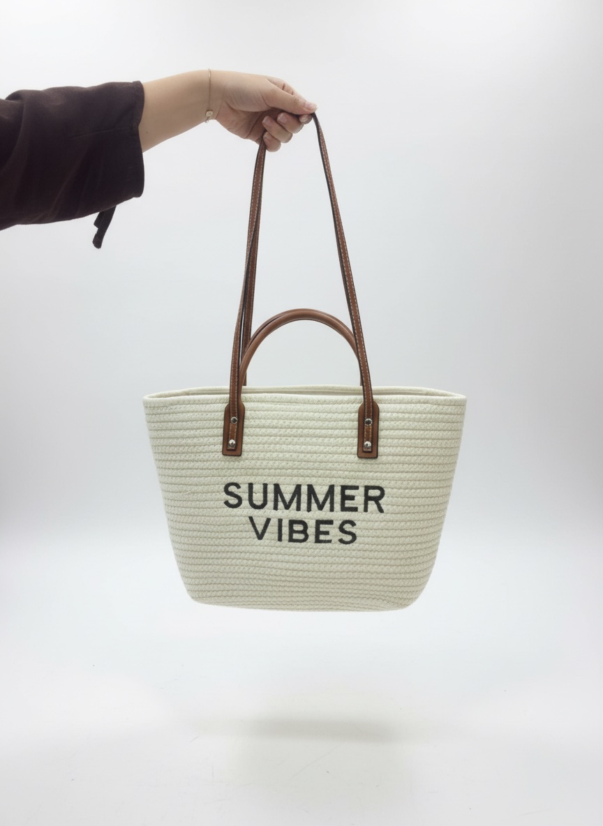 Sac cabas tressé "Summer Vibes" Parfait pour la plage, les vacances, ou un look "boho chic" d’été