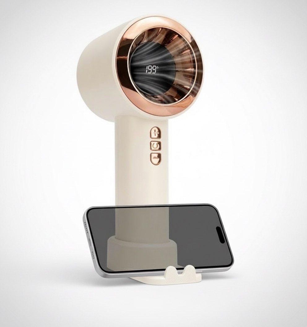 MINI VENTILATEUR À MAIN RECHARGEABLE AVEC SUPPORT SMARTPHONE - BLANC/NOIR