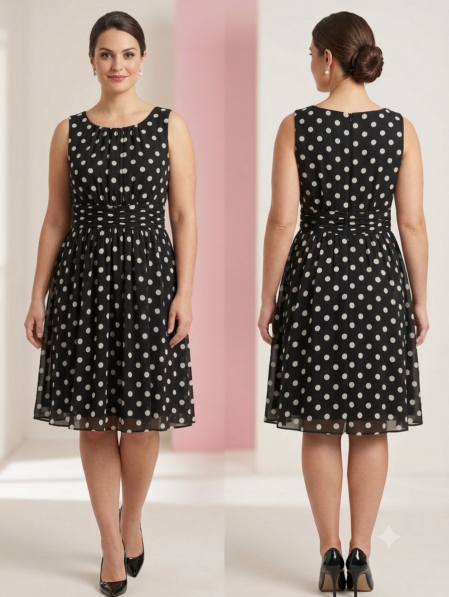 Robe mi-longue à pois noirs et blancs – Taille 40/42 – État impeccable