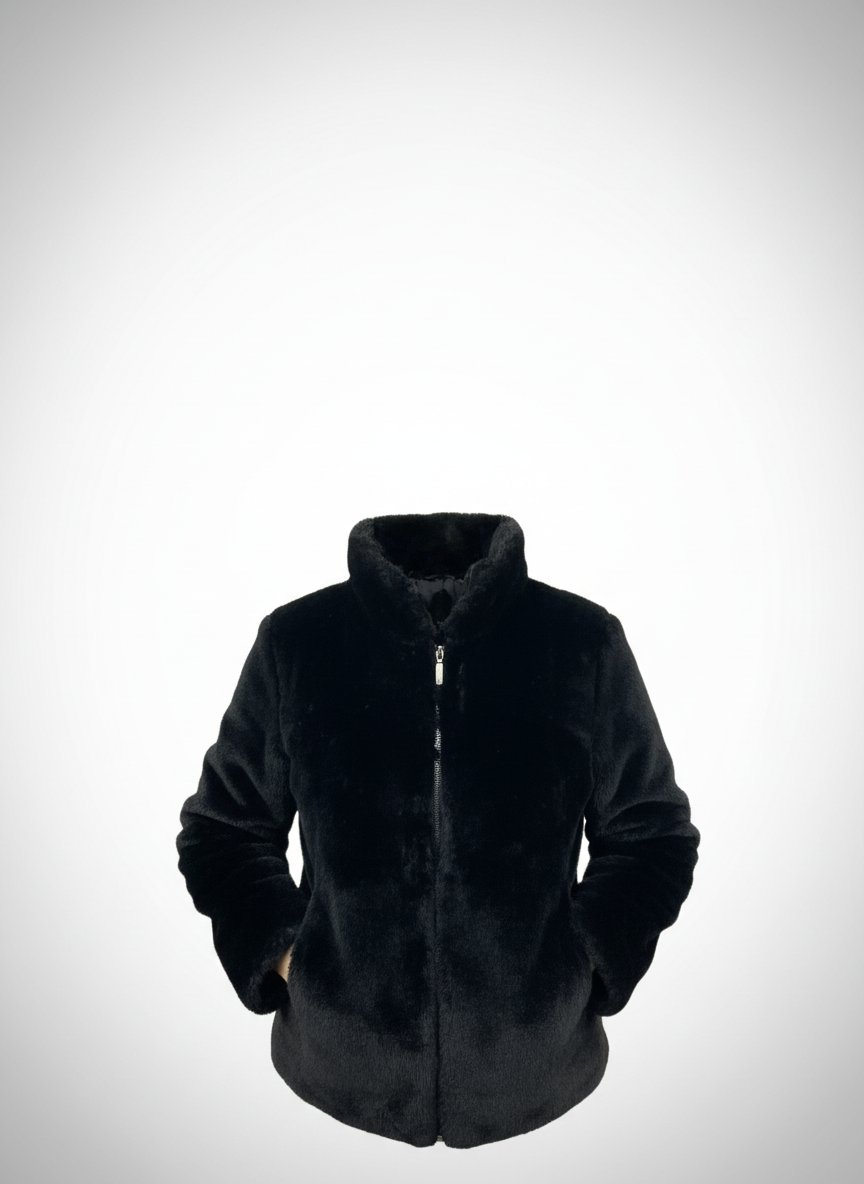 Veste fourrure noir avec capuche 