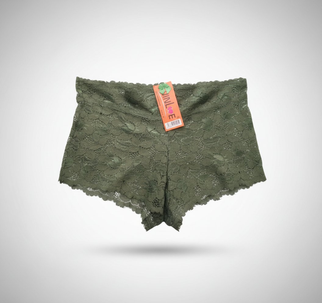 Deux culottes en dentelle, un blanc et un autre vert militaire 