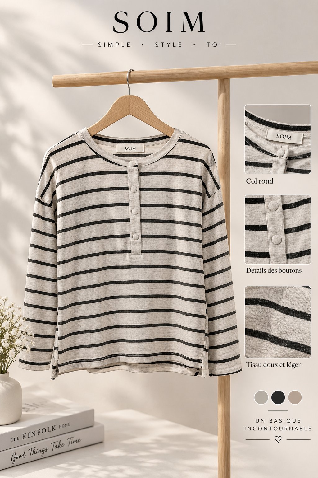 Pull blanc à rayures noires