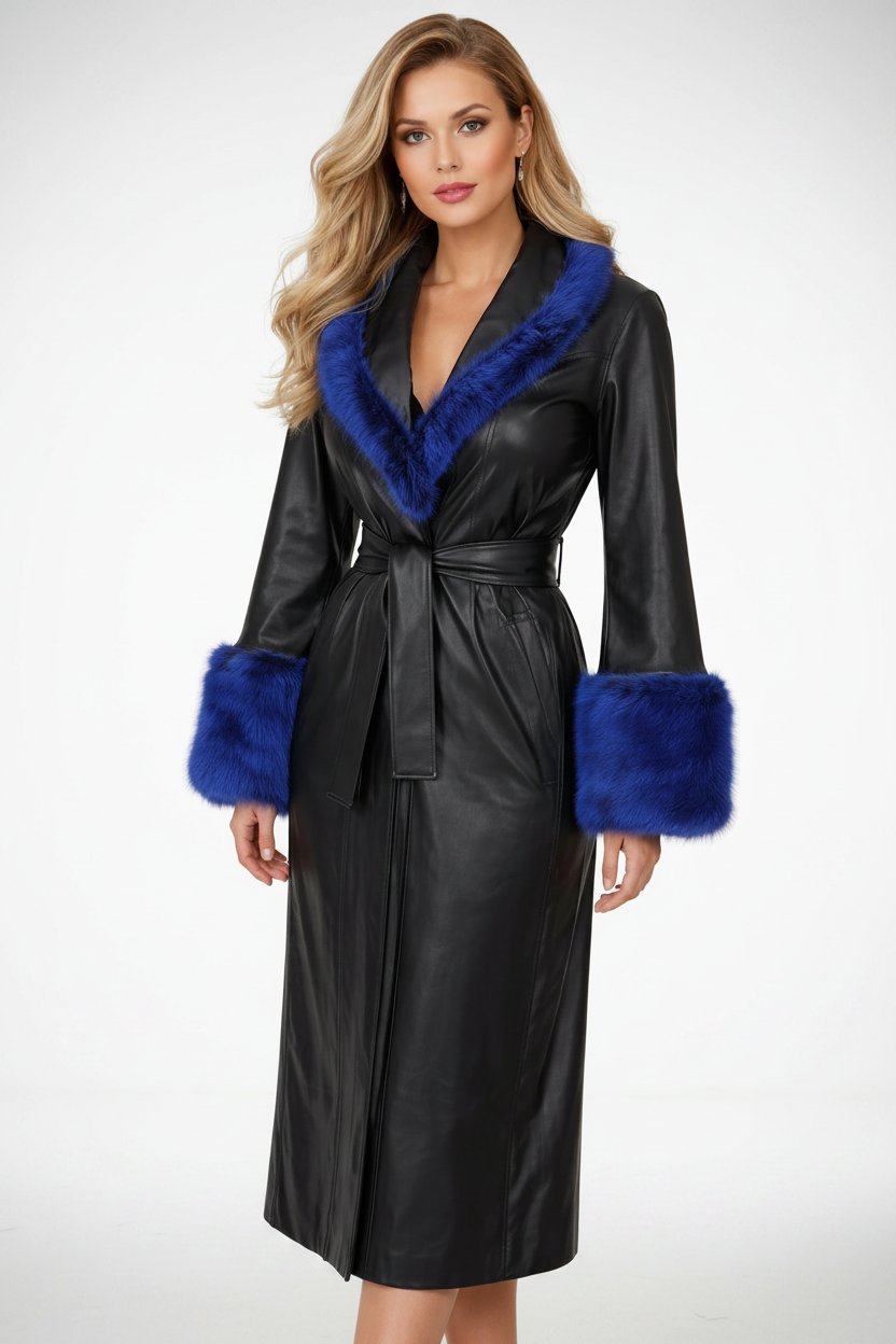 Manteau noir avec fourrure poignéee et col