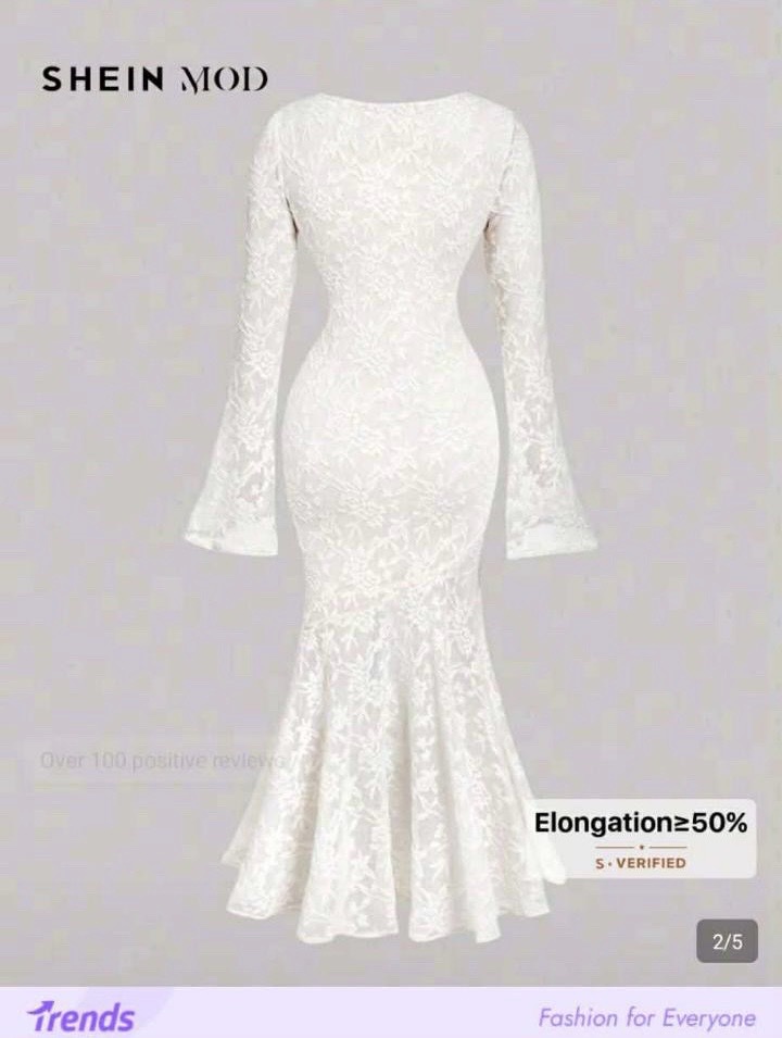 SHEIN MOD Women's Sweetheart Neck Long Sleeve Ruched Fishtail Hem Fitted Elegant Lace Dress, White Mermaid Dress,Wedding Guest Dress Women, Graduation Dress