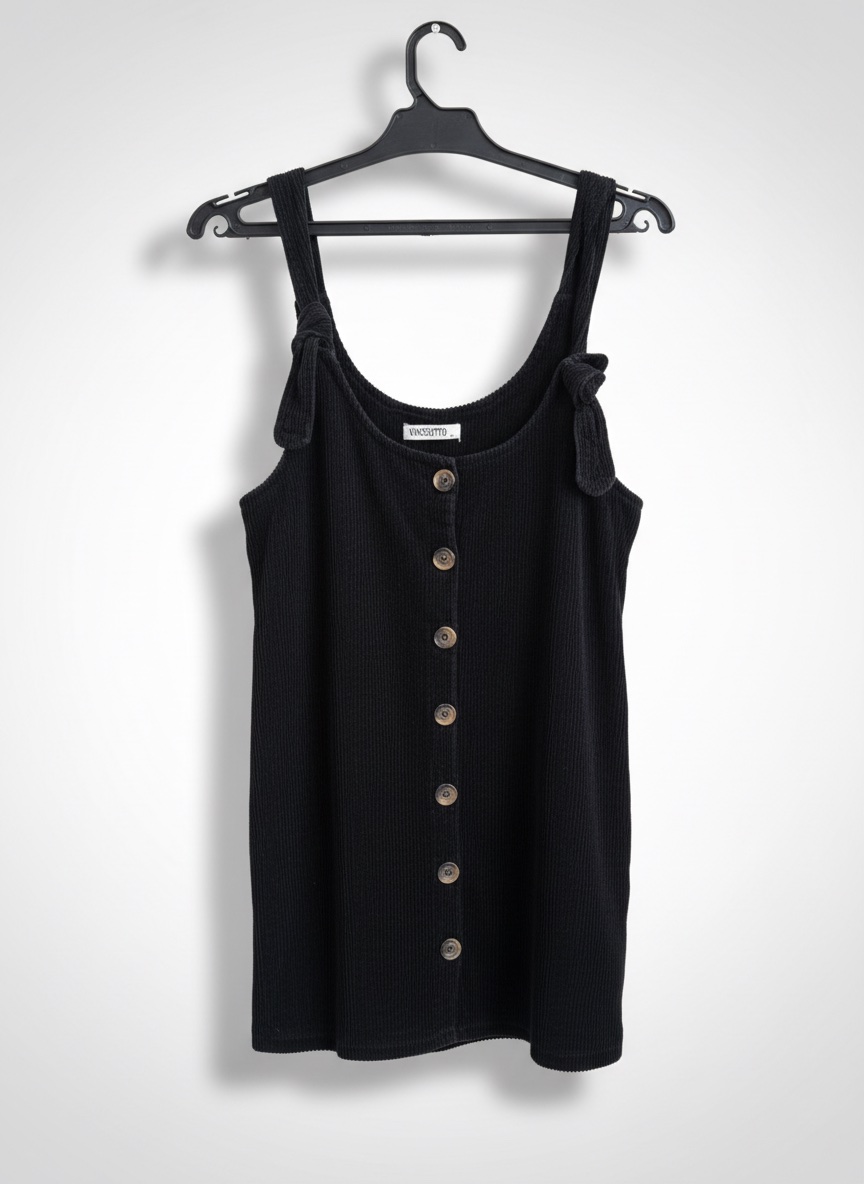 Robe noire côtelée à boutons