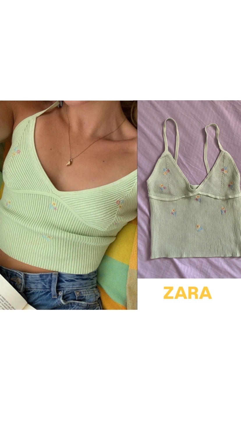 Crop top Zara vert pistache brodé