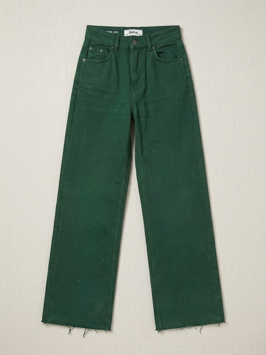 Jean wide leg taille haute - vert forêt profond 