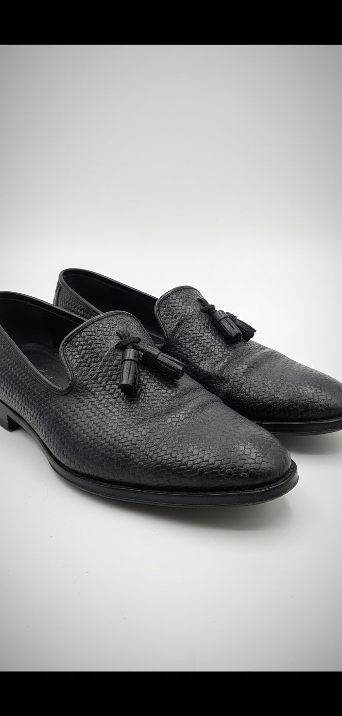 Mocassins à pompons noirs effet tressé – Style Chic / Moderne