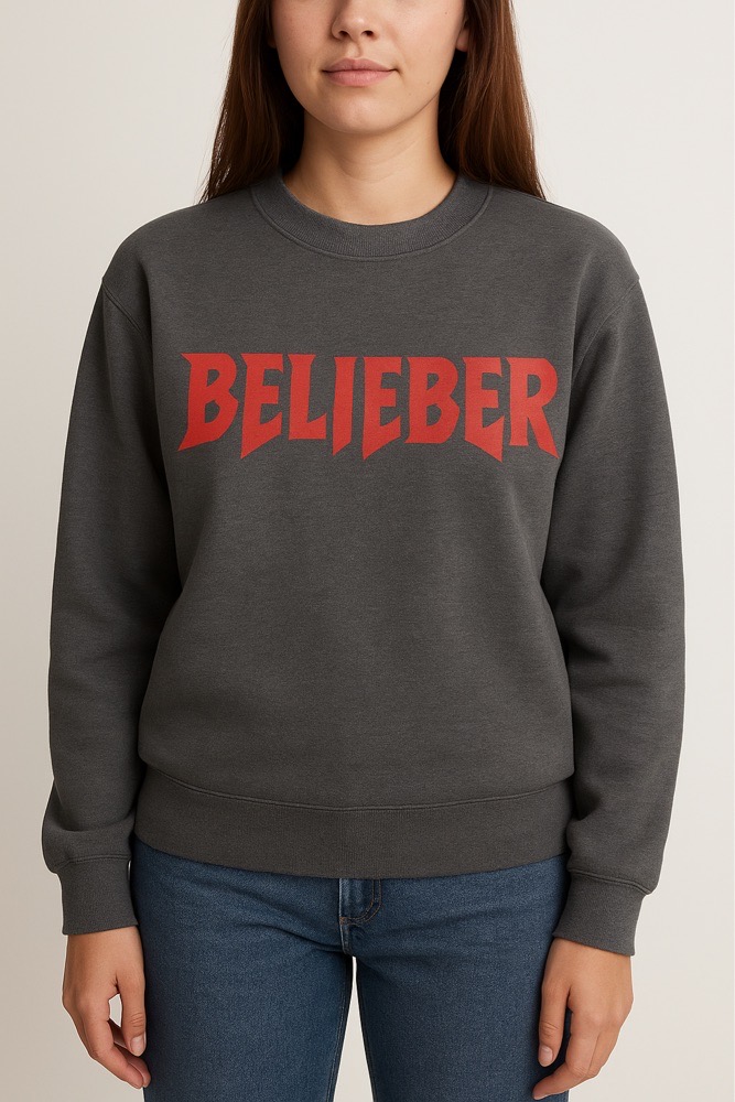 Sweat Justin Bieber undiz Belieber gris rouge taille M