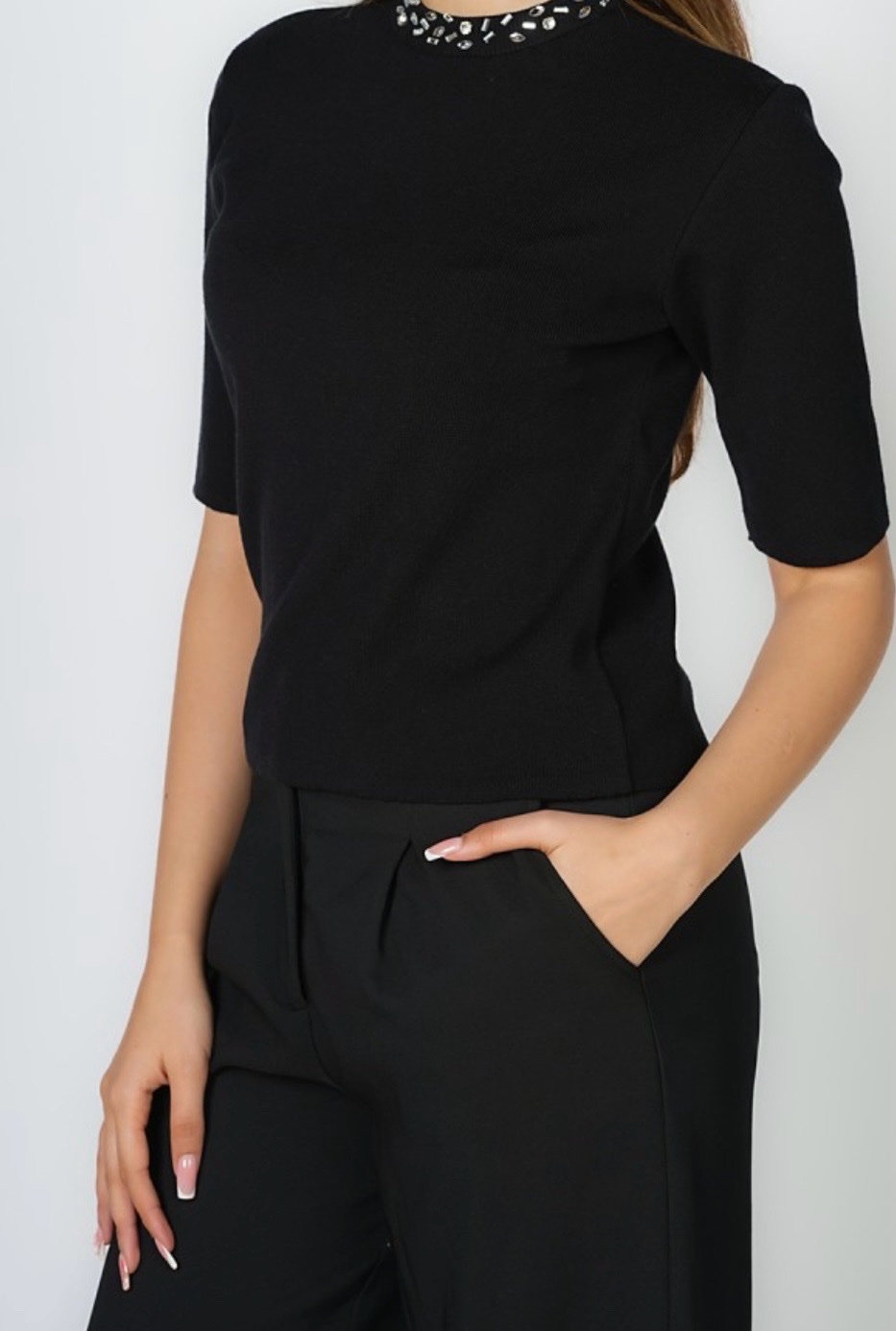 T shirt KASTELO bijou á fermeture Goutte Noir