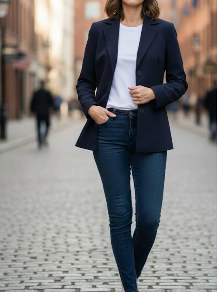 Blazer bleu marine style Claudie 💙🤍 a bas prix