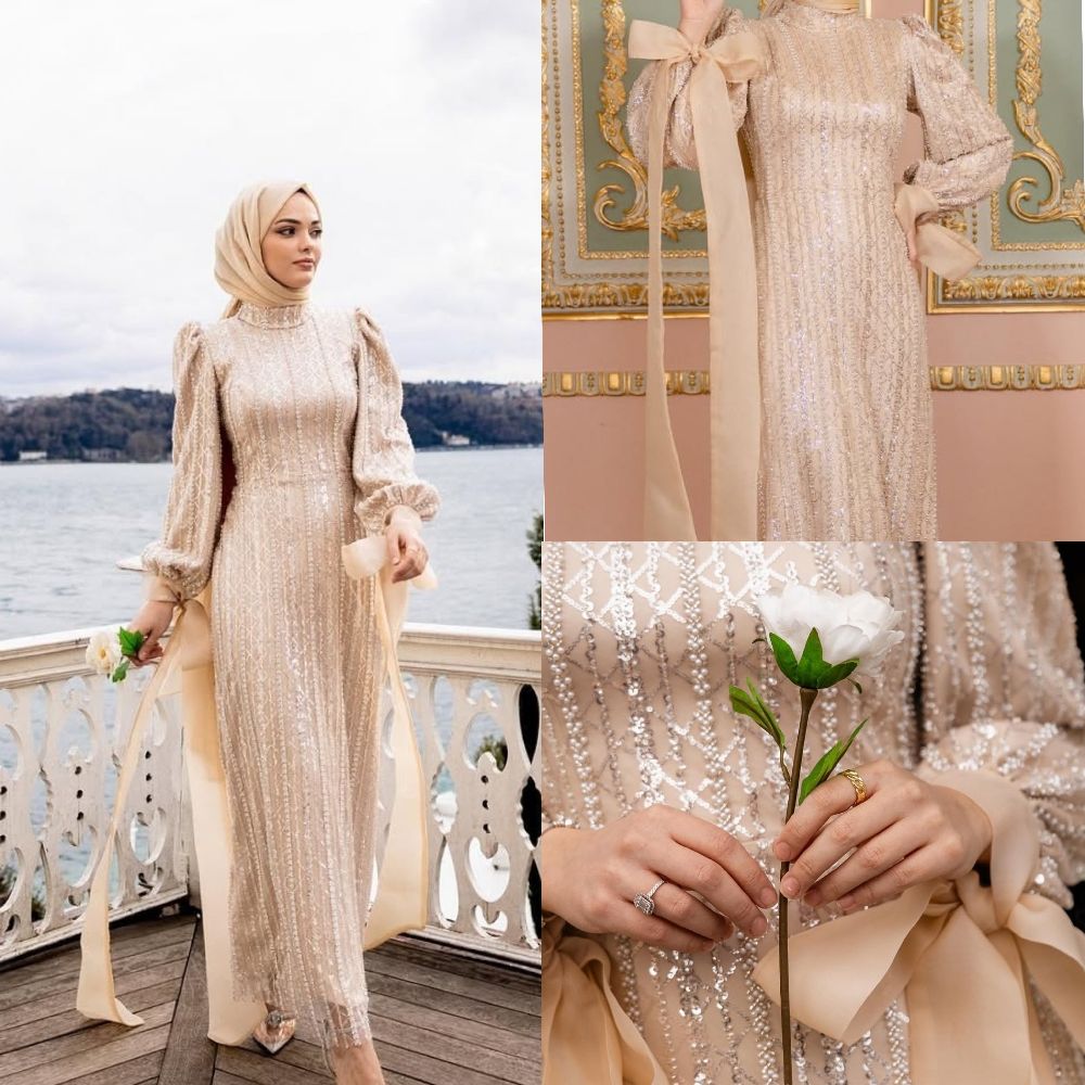 Robe très chic et tendance, parfaitement adaptée aux femmes voilées, idéale pour des fiançailles