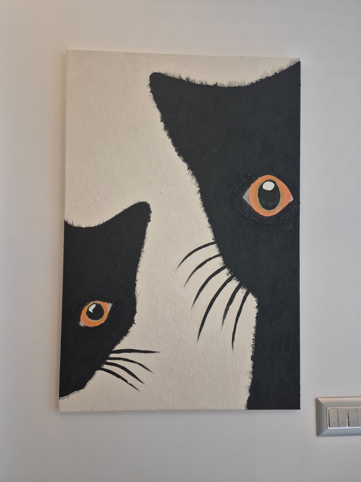Tableau peint à la main - Motif Chats Noirs Modernes (Peinture avec relief)
