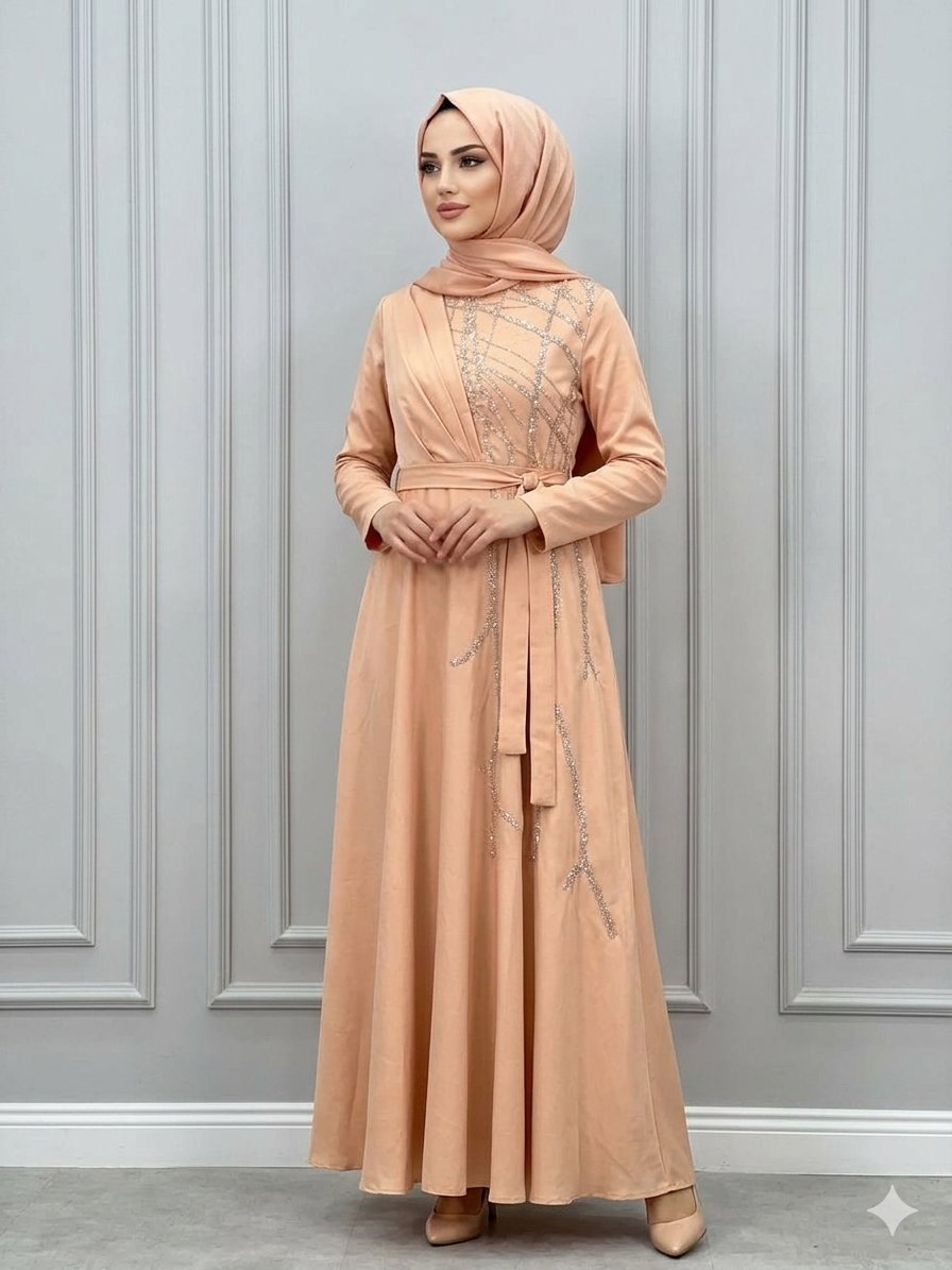 Robe de Soirée "Aurore Pêche" – Élégance Brodée