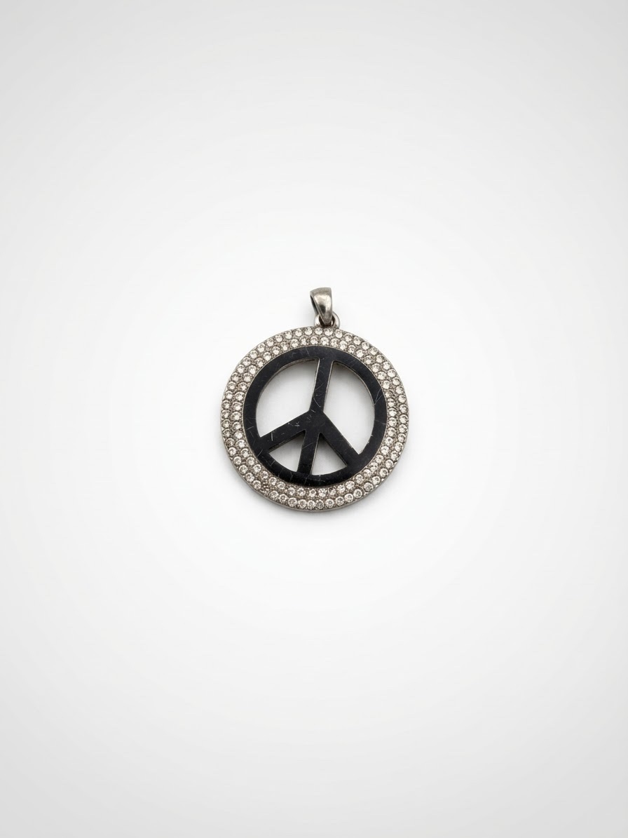 Y2K Vintage Rhinestone & Black Peace Symbol Pendant
