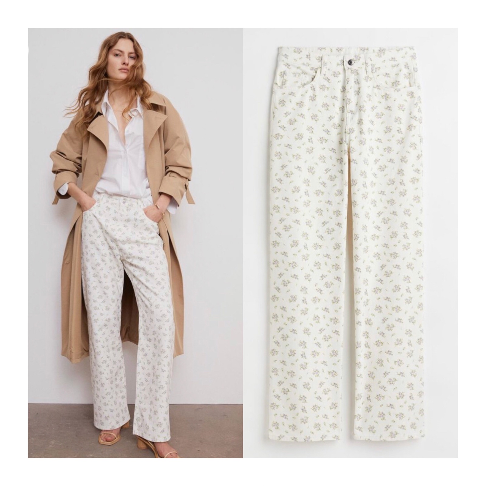Pantalon blanc fleuri H&M