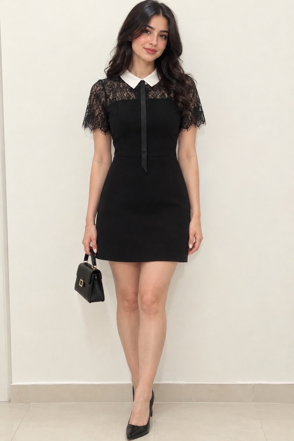 Robe noir épaule en dentelle 