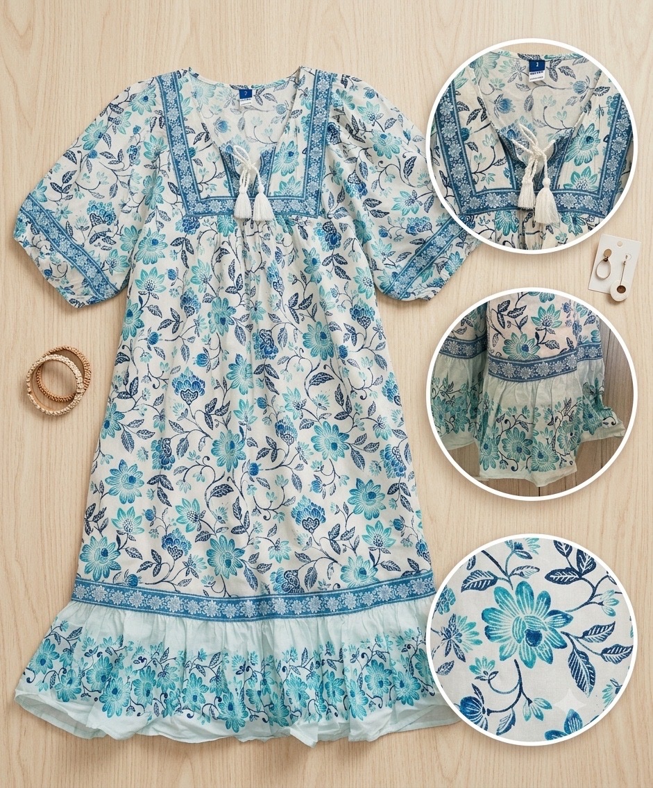 Robe courte bohémienne à fleurs bleu et blanc Old Navy (Taille S\M)
