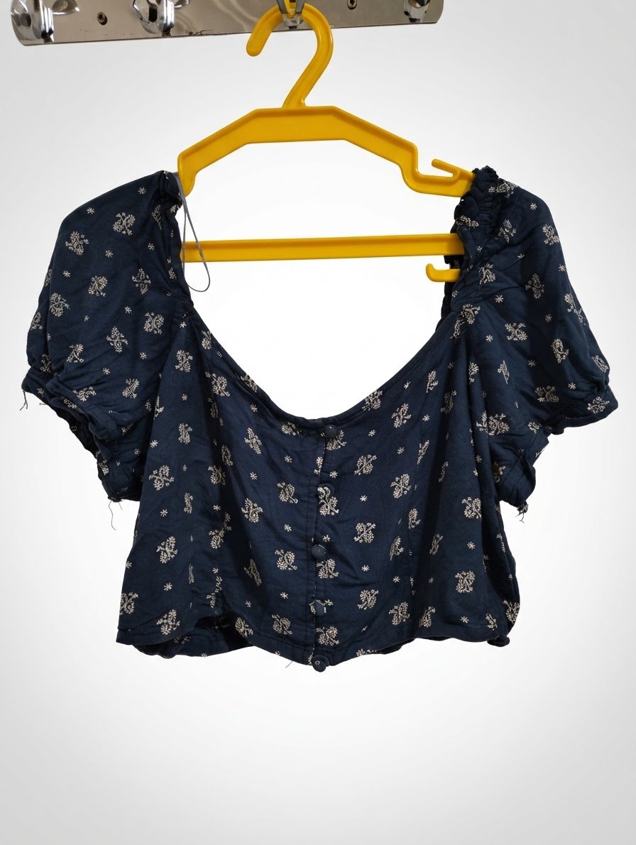 Crop Top Fleuri Bleu Marine Style Y2K