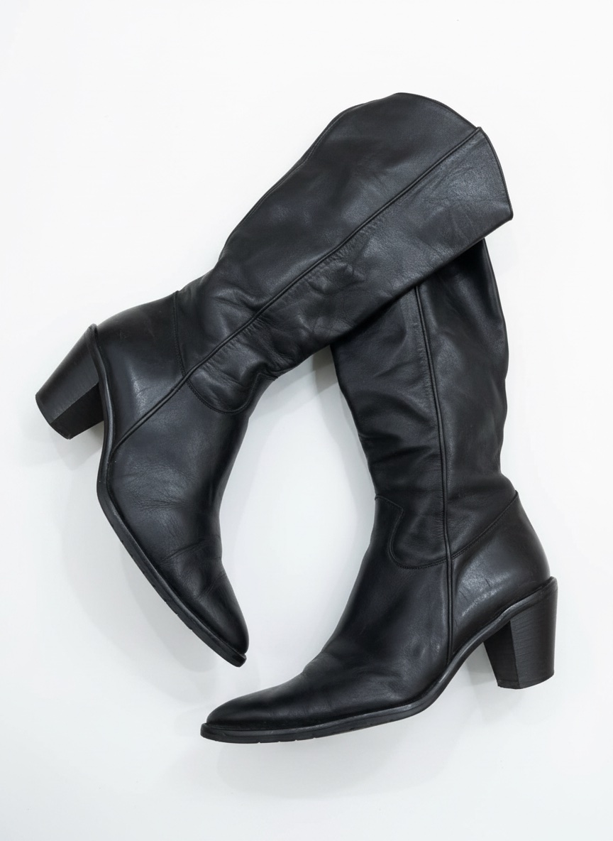 Knee-high black leather boots