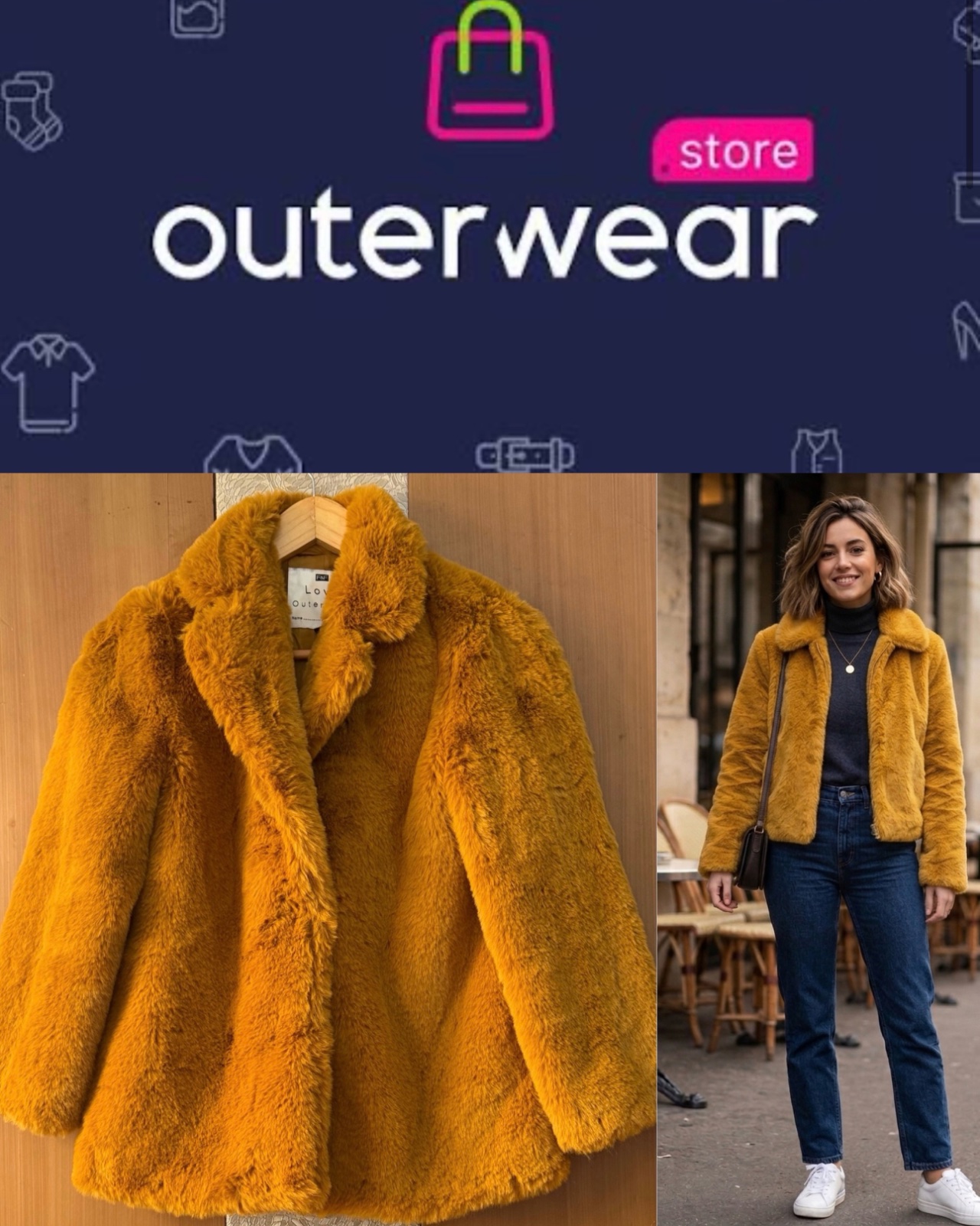 Yellow Faux Fur Coat - Size S