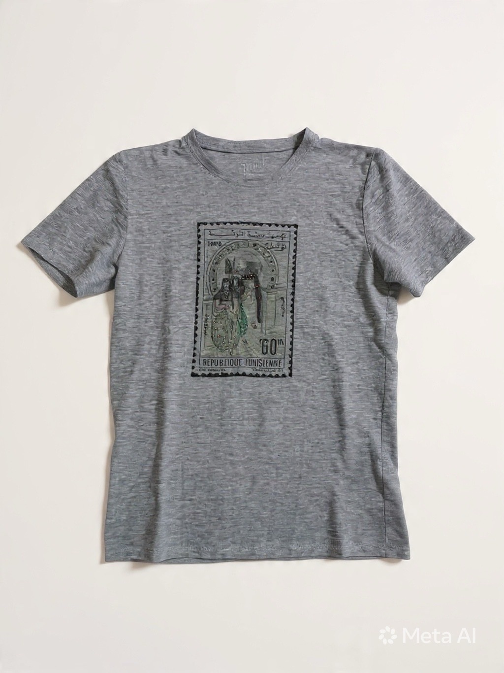 T-Shirt gris chiné avec timbre tunisien
