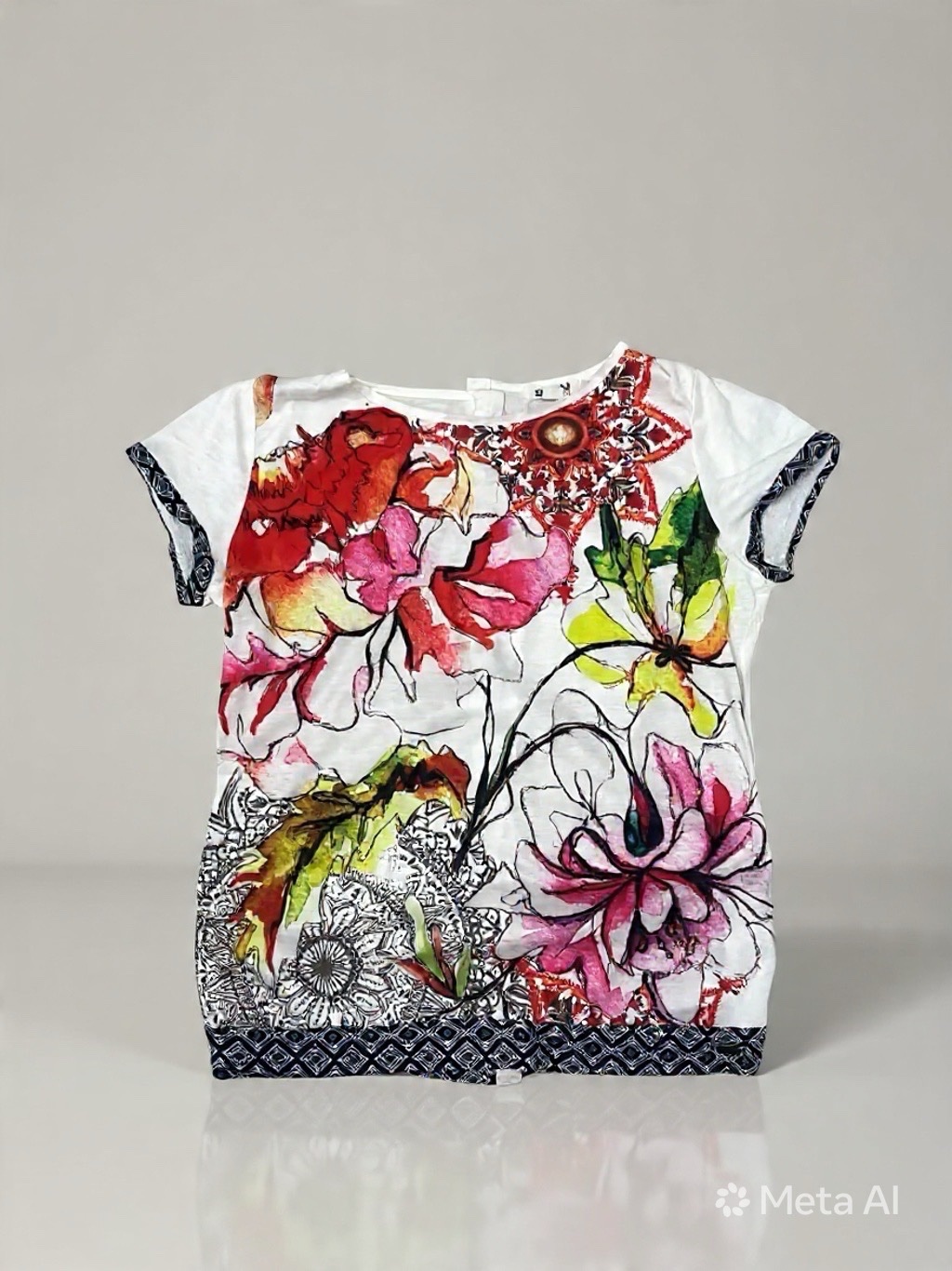 T-shirt blanc imprimé fleurs aquarelle
