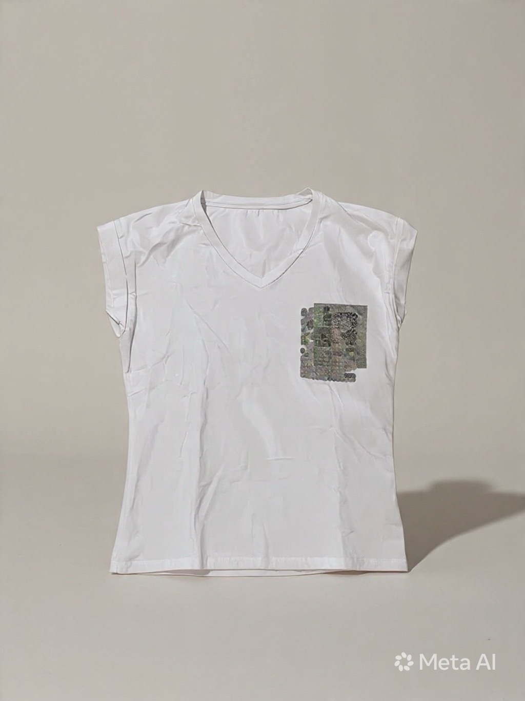 T-shirt blanc col V avec petit timbre