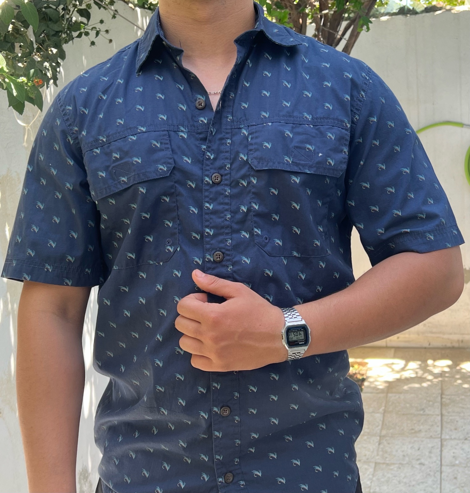 Chemise Homme Manches Courtes – Motif Pêche Bleu Marine