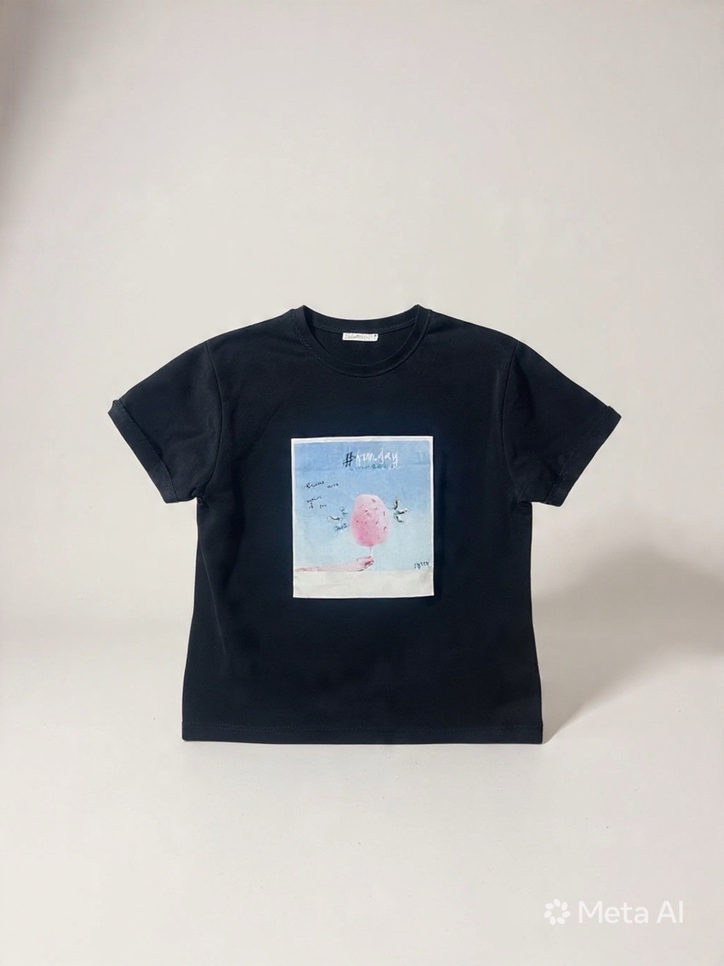 T-shirt noir avec imprimé aquarelle "cotton candy"