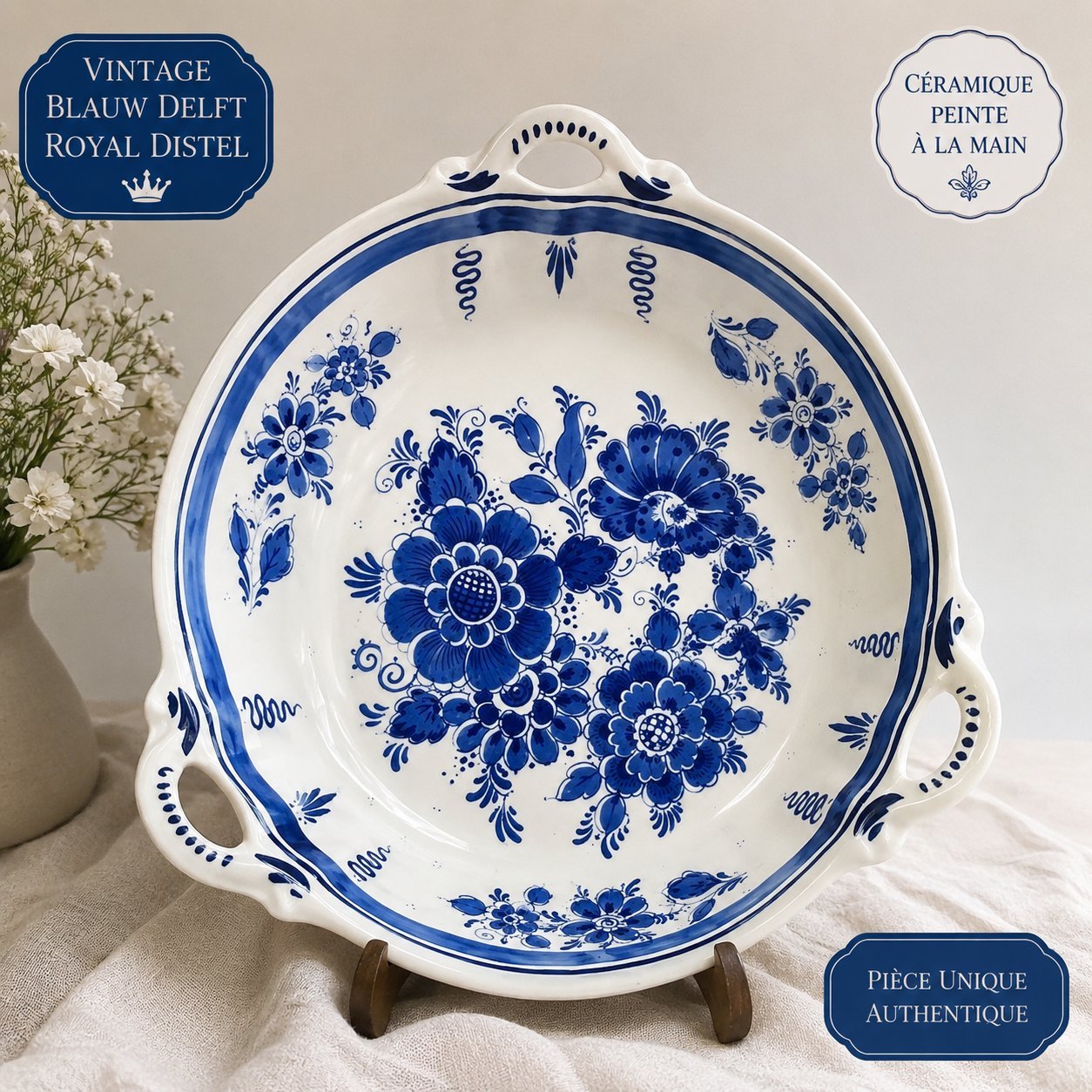 Assiette plateau Blauw Delft à 3 oreilles 