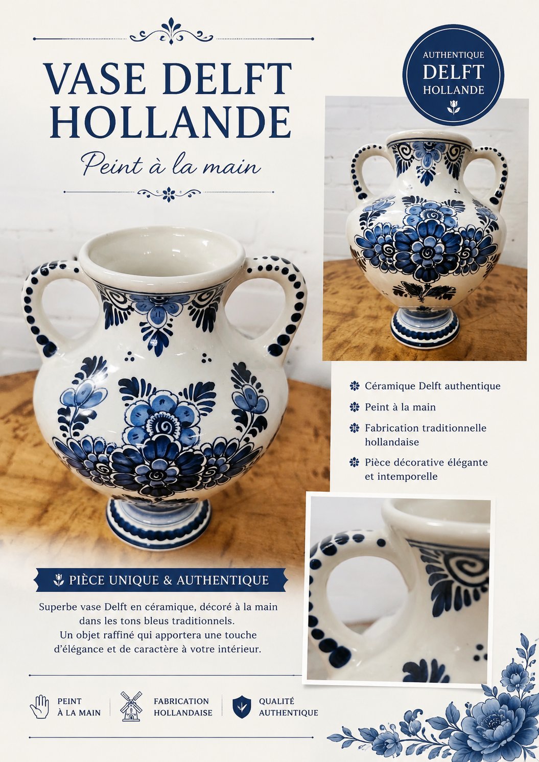 Grand vase Delft 💙🤍